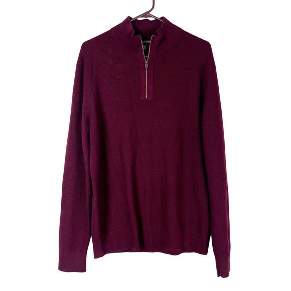 Banana Republic Merino Wool Quarter Zip Sweater Burgundy L Minimalist Old Money - Picture 1 of 8